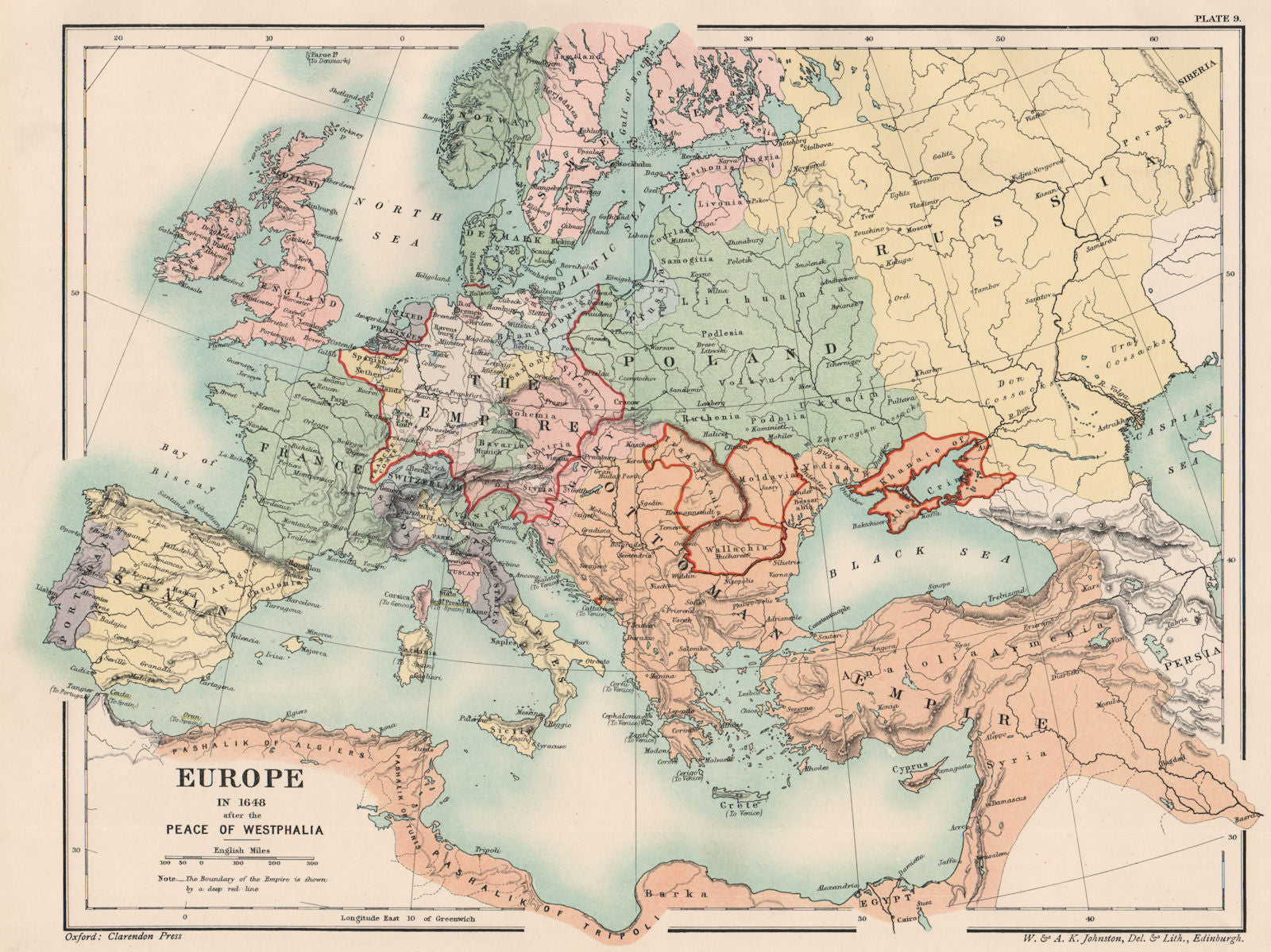 EUROPE IN 1648. After the Peace of Westphalia. Holy Roman Empire 1902 old map